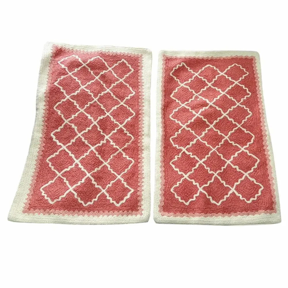 Set of 2 Pottery Barn Throw Pillow Covers Needlepoint Lattice Coral